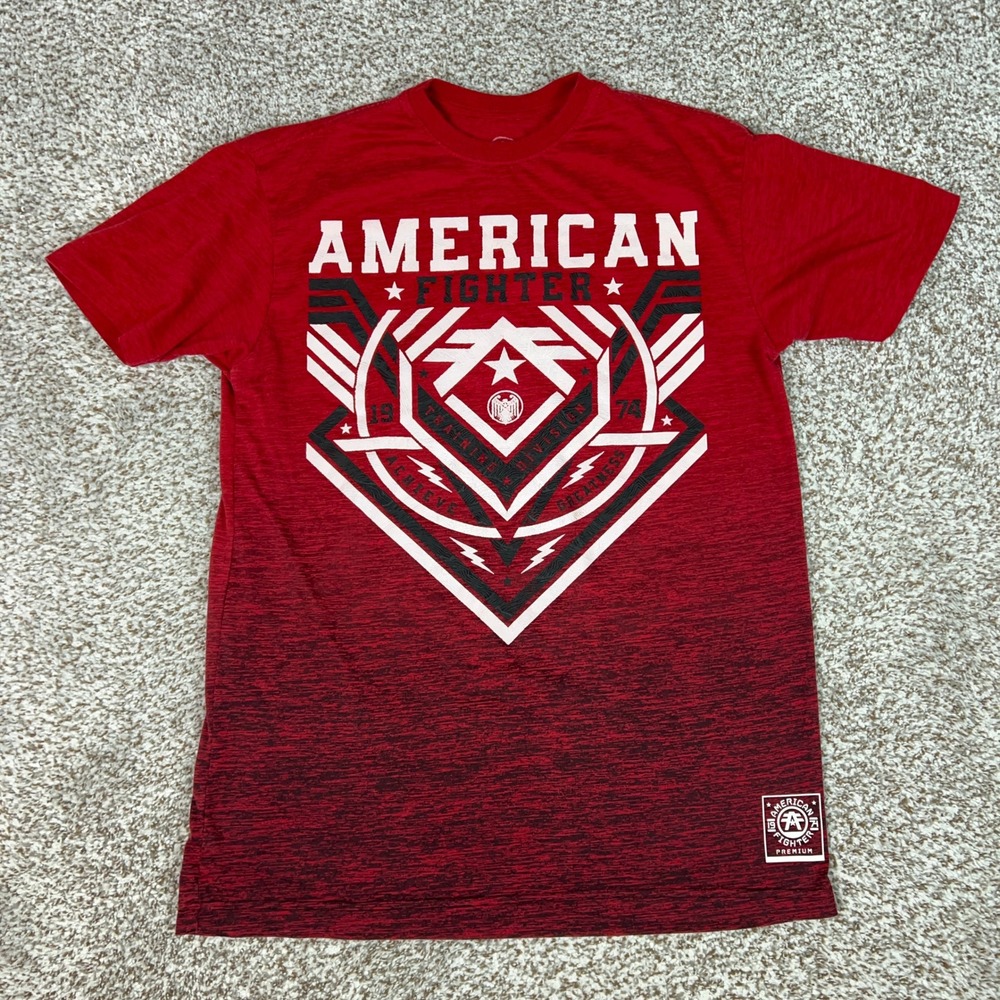 American Fighter Shirt Mens Large Red Sport Training Graphic Tee Workout T Logo